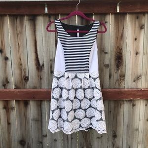 Kensie Navy and White Striped Floral Lace Dress